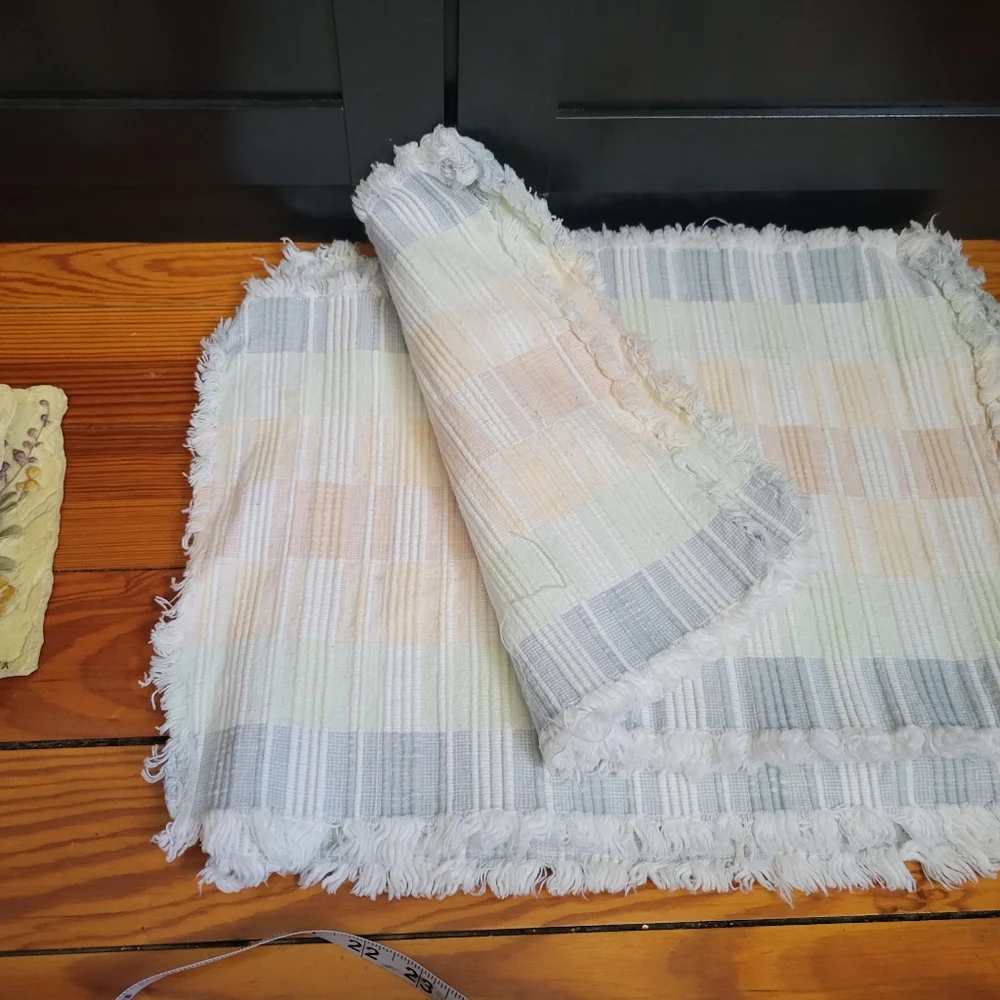 X7 Pastel Striped Checker Fringe Frayed Hem Placemats Spring Easter